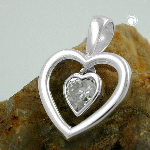 Pendentif argent sterling cœur mobile vue de face