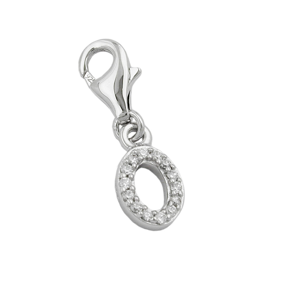 Pendentif argent 925 lettre orné de zirconias, plaqué rhodium
