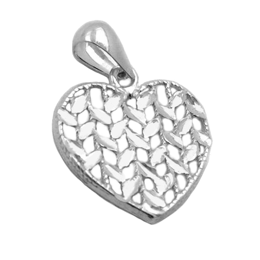 Pendentif argent 925 coeur ajouré diamanté sur fond blanc