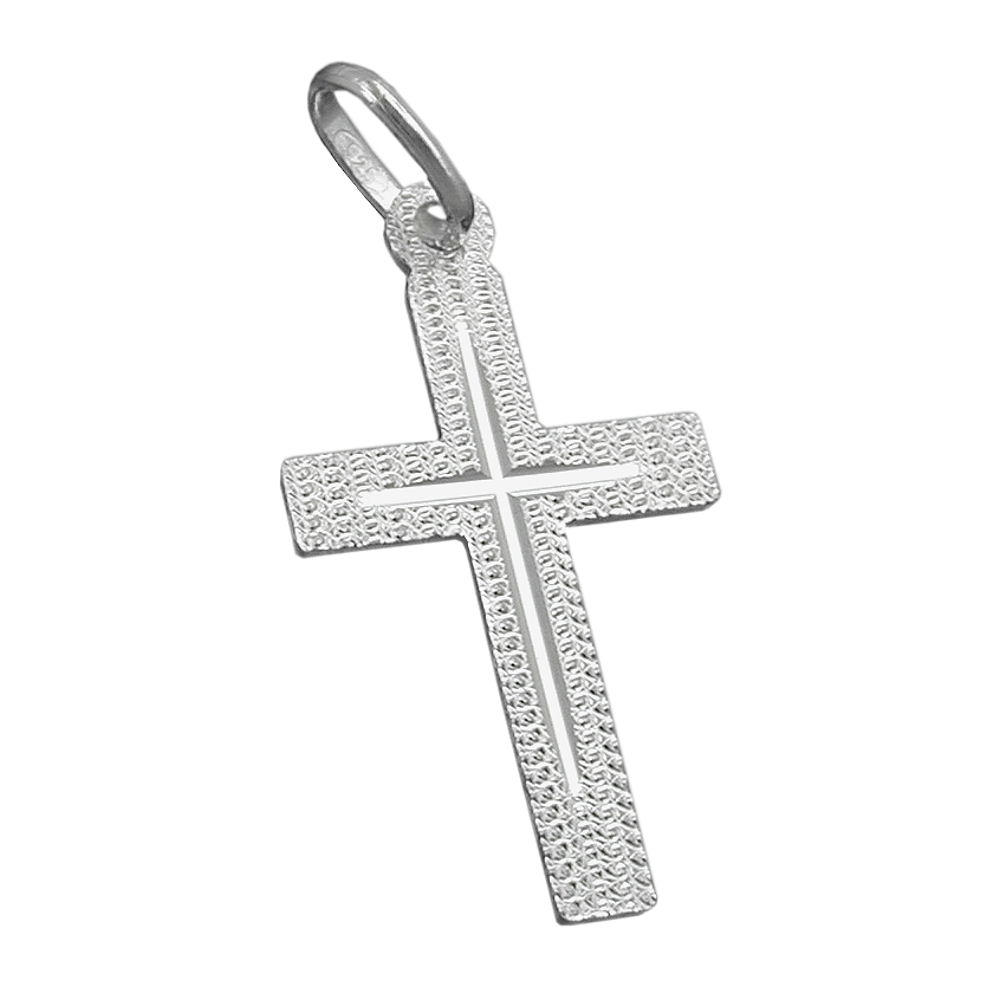 Pendentif croix en argent 925 avec taille diamant au centre