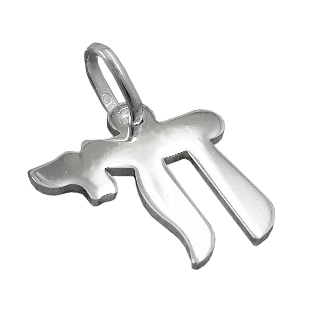 Pendentif argent 925 symbole Chaï sur fond blanc