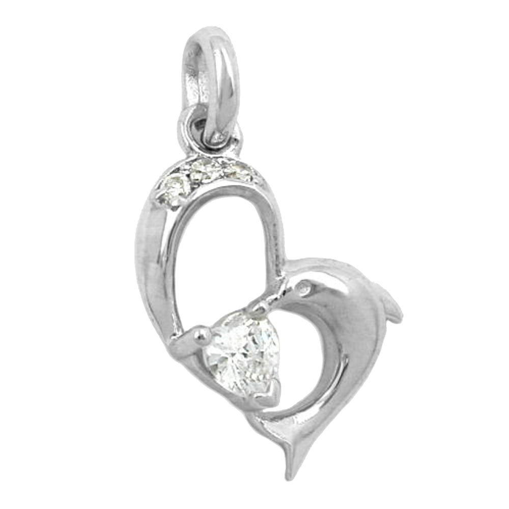 Pendentif argent 925 cœur dauphin avec zirconia