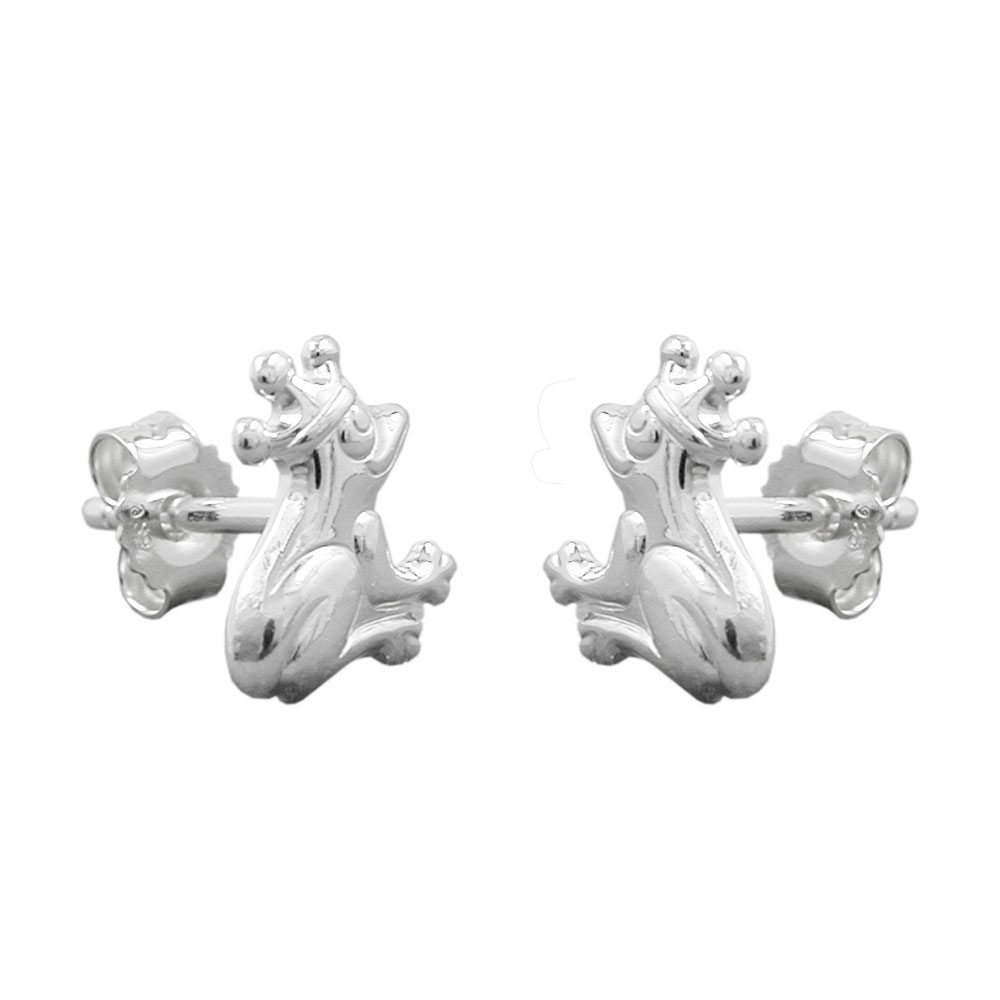 Boucles d'oreilles argent 925 en forme de grenouille avec couronne