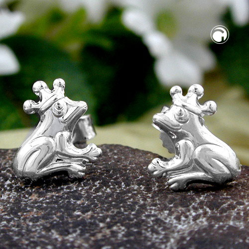 Paire de boucles d'oreilles argent sterling grenouille couronne