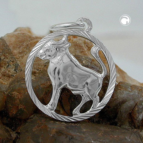 Pendentif argent sterling Taureau, vue détaillée du symbole astrologique
