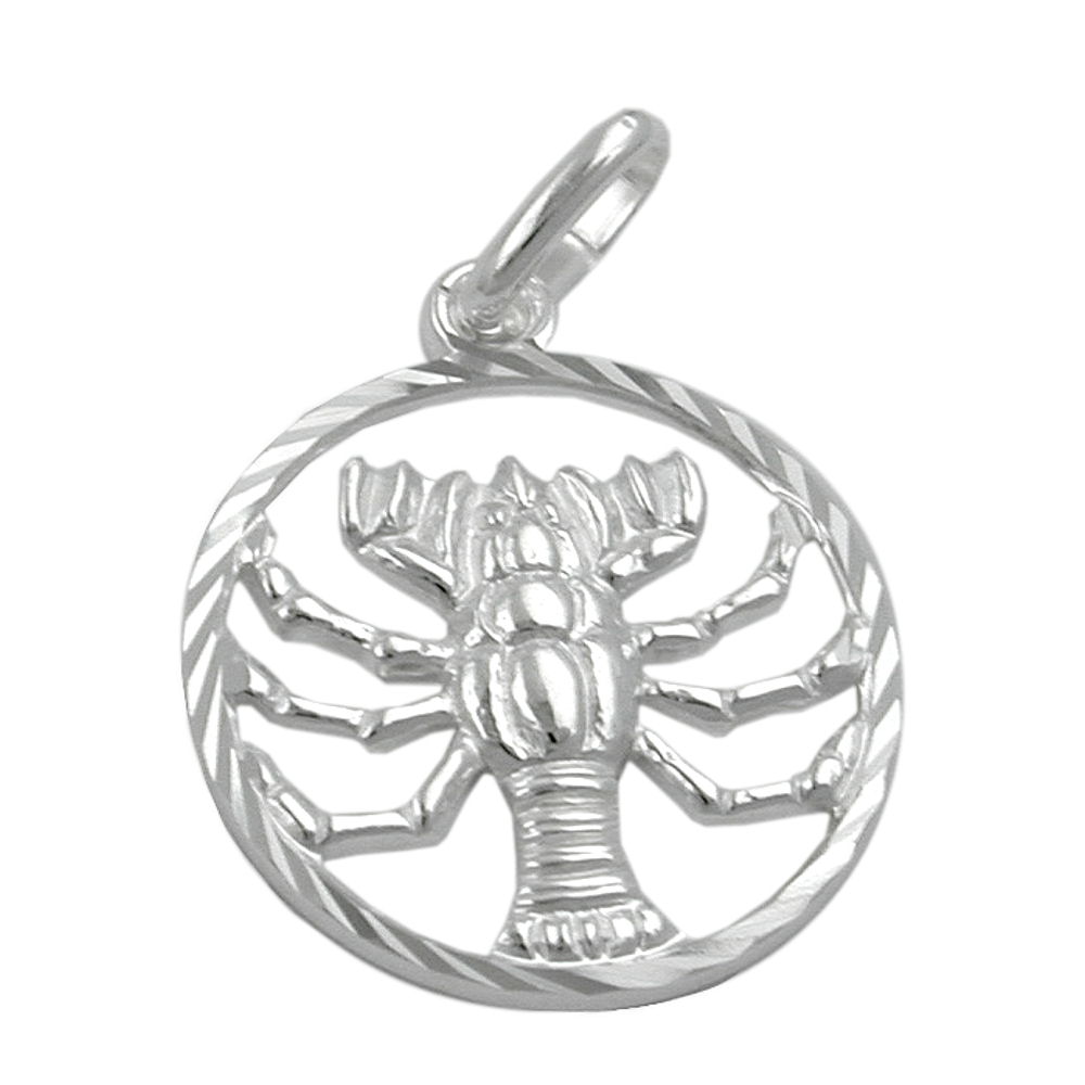 Pendentif argent 925 signe Cancer sur fond blanc