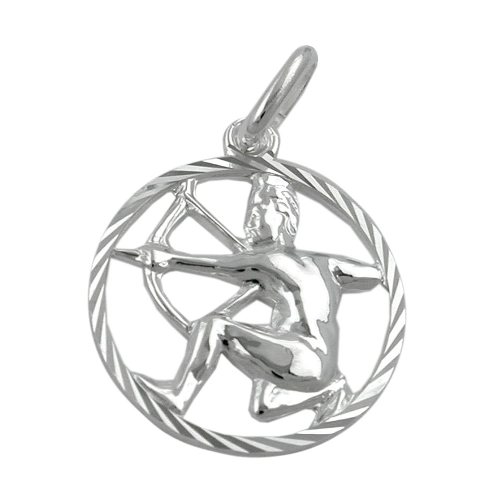 Pendentif argent 925 signe astrologique Sagittaire motif encadré diamanté