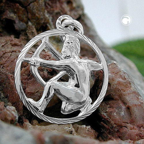 Pendentif argent sterling Sagittaire vue détaillée du cadre diamanté