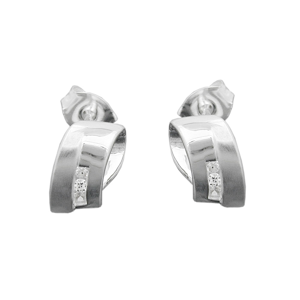 Boucles d'oreilles argent 925 avec zirconium blanc, fermoir papillon