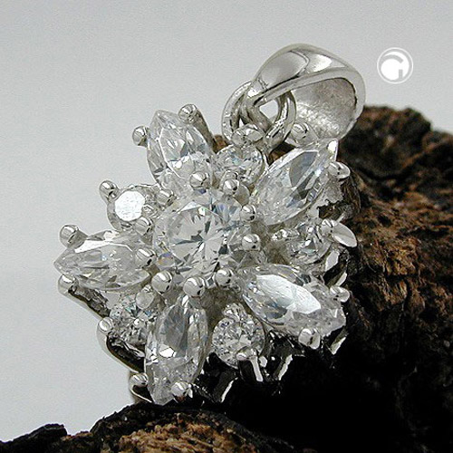 Bijou pendentif argent sterling forme fleur zirconia