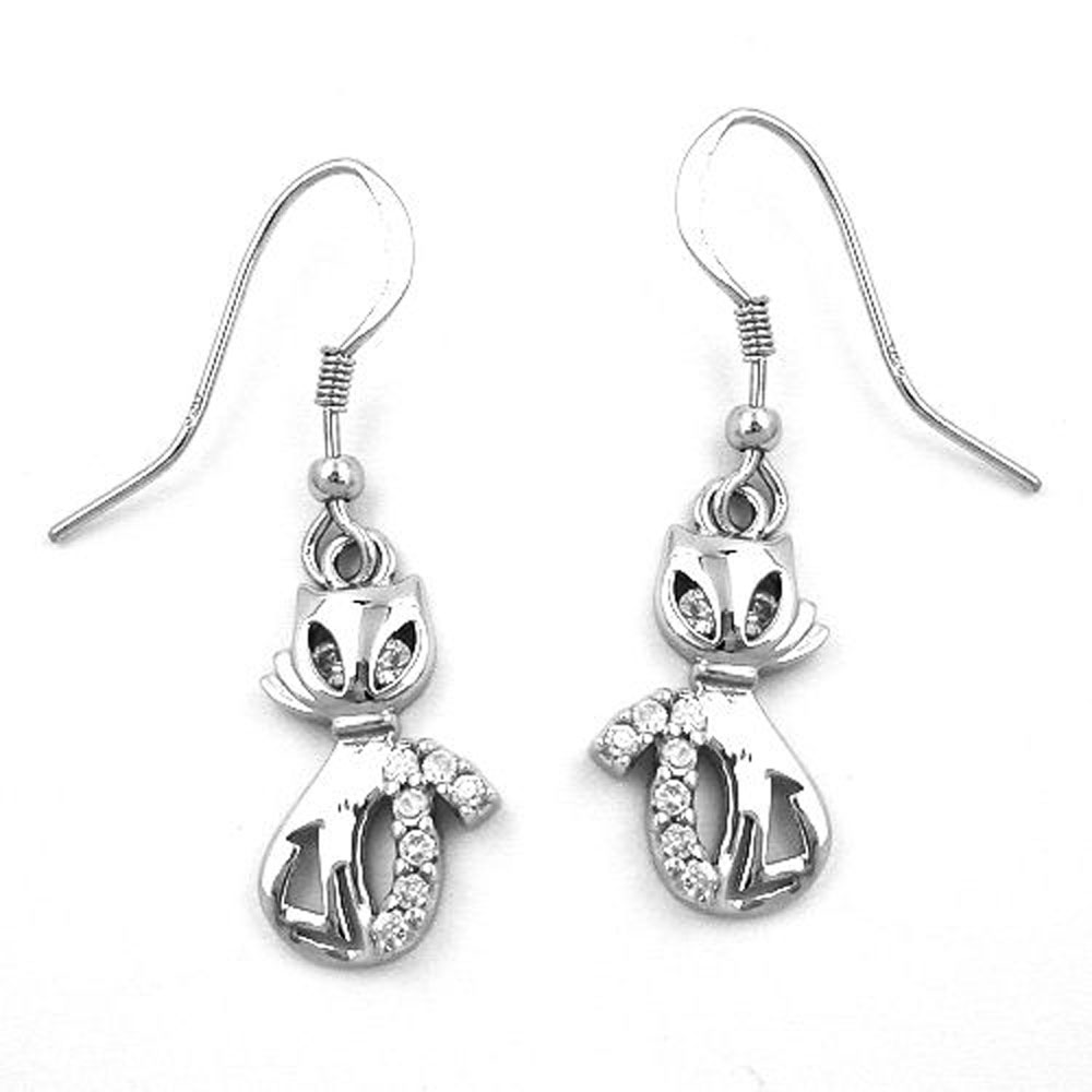 Boucles d'oreilles argent 925 en forme de chat avec zirconias