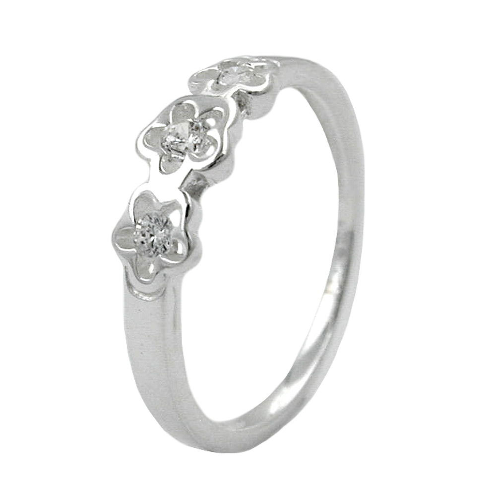 Bague argent 925 fleurs zirconium enfant vue de face