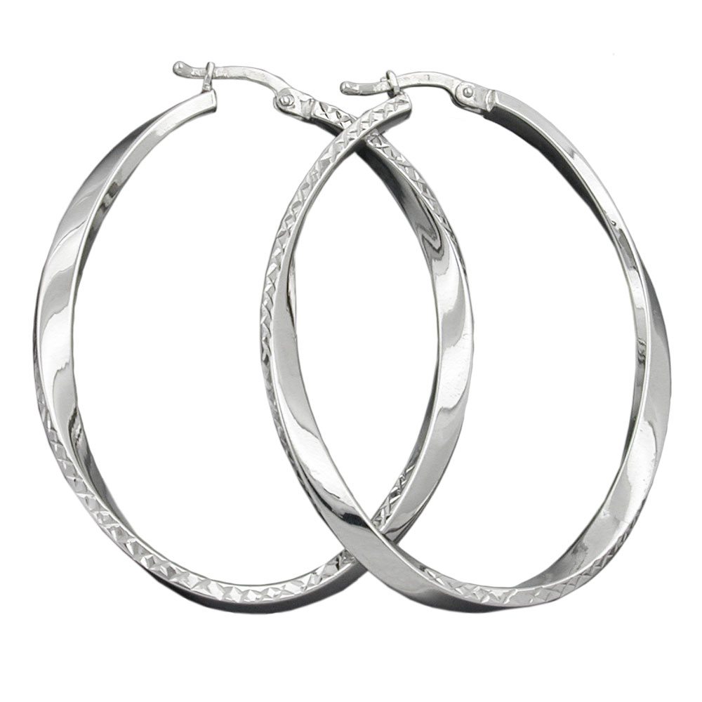 Boucles d'oreilles argent 925 ovales torsadées diamantées