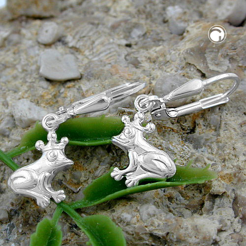 Paire de boucles d'oreilles argent sterling motif grenouille et couronne