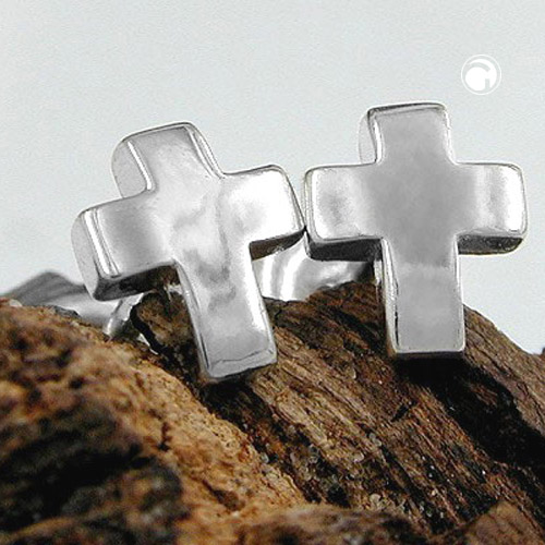 Paire de boucles d'oreilles puces croix argent sterling