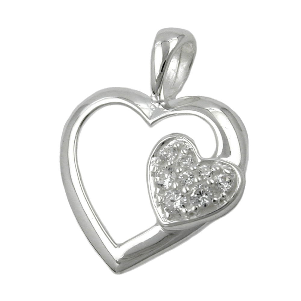 Pendentif argent 925 en forme de cœur avec zirconias