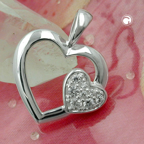 Pendentif cœur argent sterling zirconias brillant