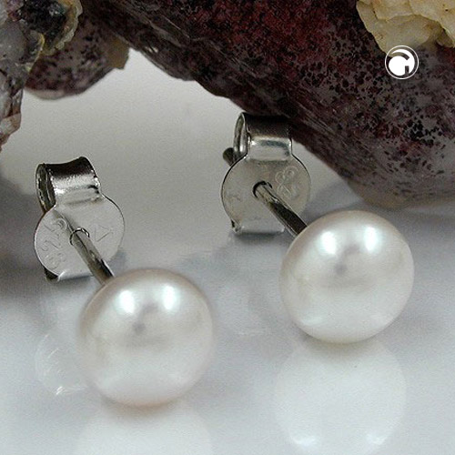 Paire de boucles d'oreilles argent sterling perle blanche