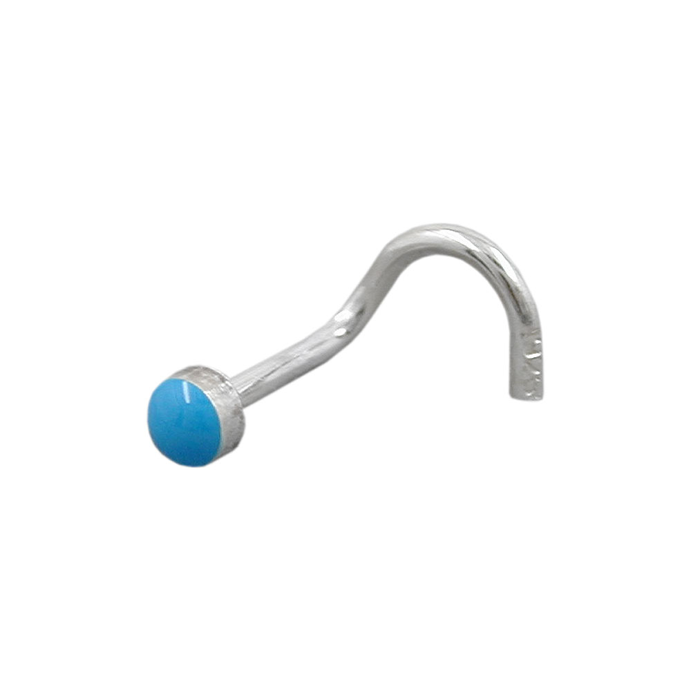 Nez vissé argent 925 émail bleu 2,5mm de face