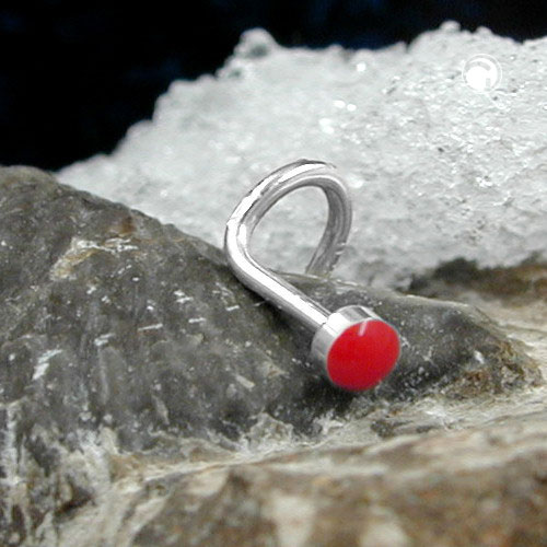 Bijou de nez argent sterling émail rouge, détail de la surface émaillée