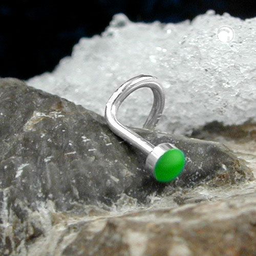 Nose screw argent sterling avec surface émaillée verte