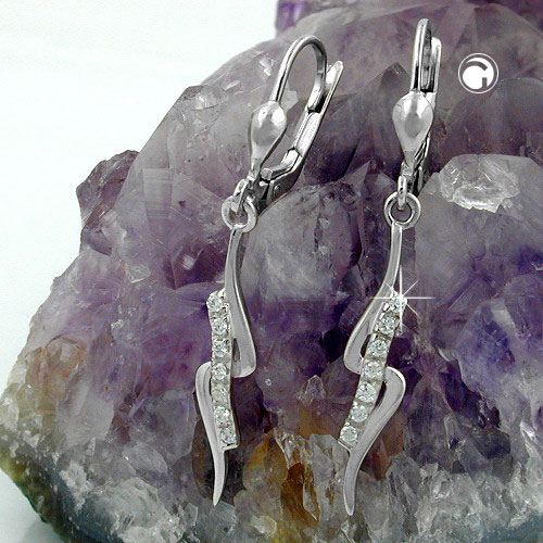 Boucles d'oreilles argent sterling zirconias, vue de côté