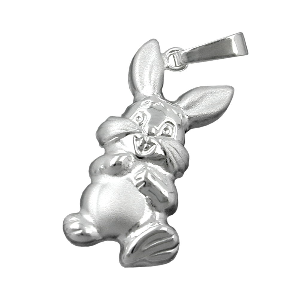 Pendentif lapin argent 925 vue face avant finition mate et brillante