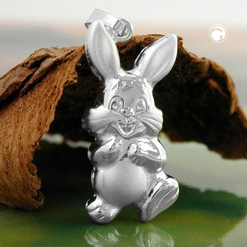 Pendentif lapin argent sterling vue de profil forme massive