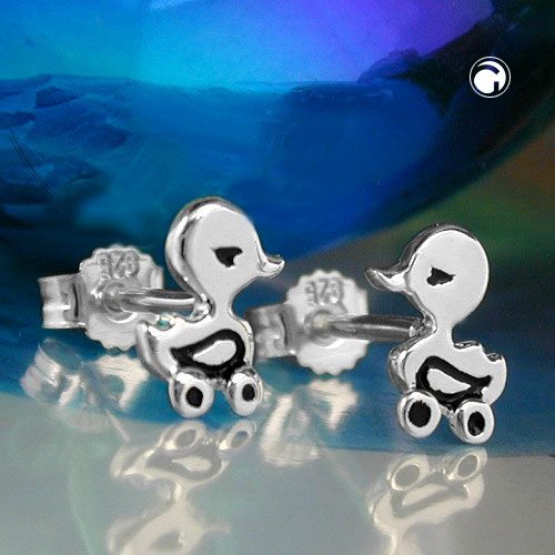 Paire de boucles d'oreilles enfant argent motif canard