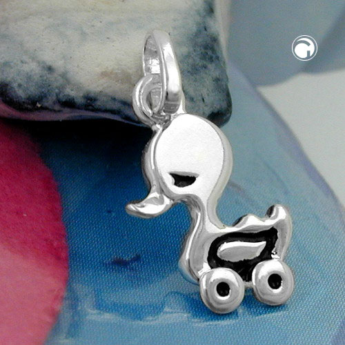 Bijou enfant canard sur roulettes en argent sterling