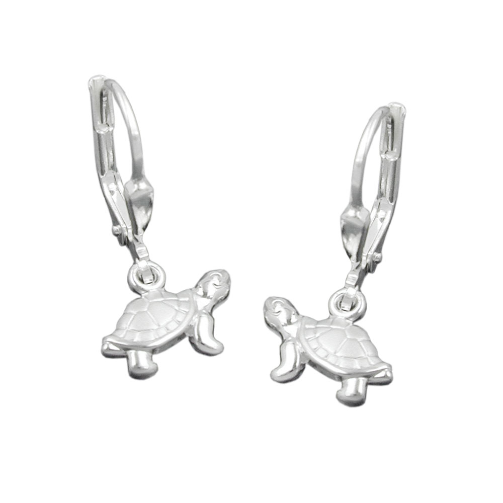 Boucles d'oreilles argent 925 tortue, vue de face