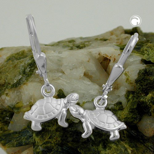 Boucles d'oreilles tortue argent sterling, détail du fermoir levier