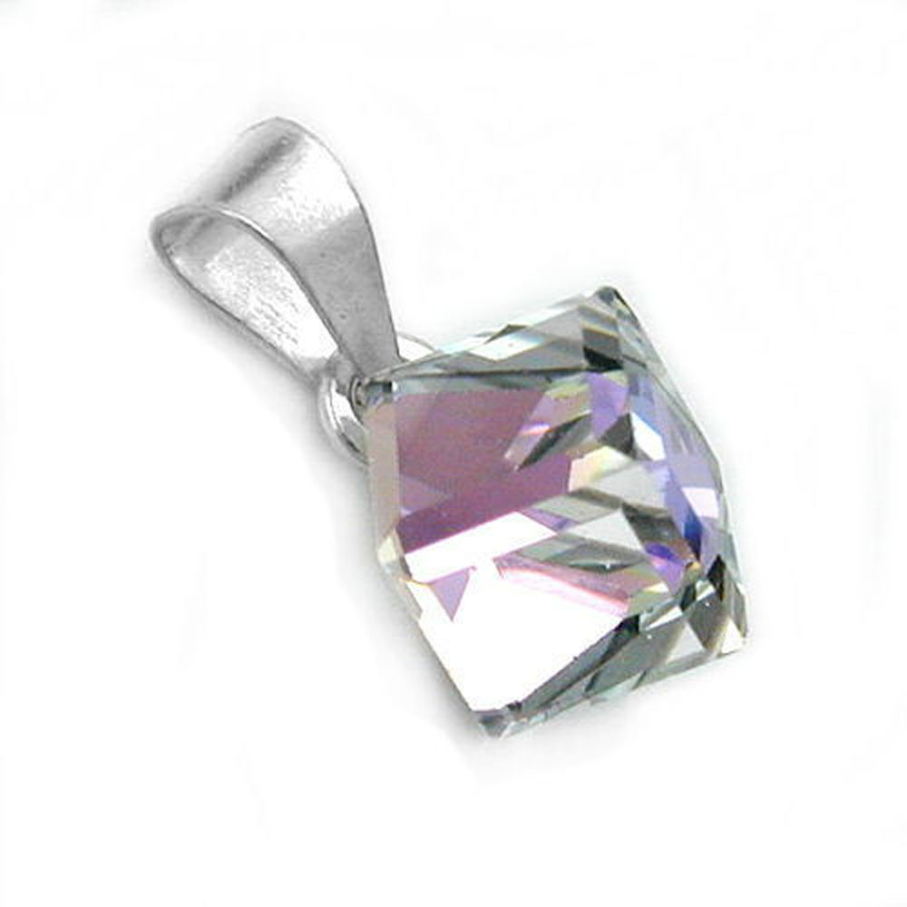 Pendentif argent 925 cube cristal effet Aurora Borealis