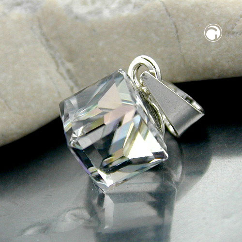 Bijou argent sterling pendentif cristal quadrangulaire lumineux