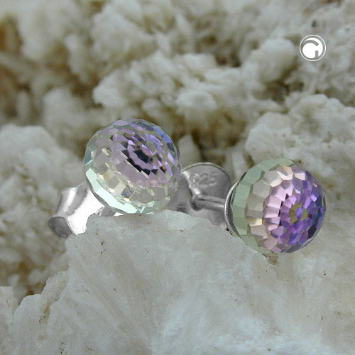 Paire de boucles d'oreilles puces argent sterling avec cristal violet