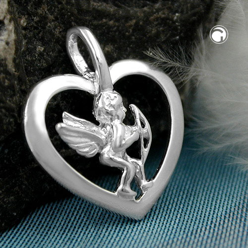 Pendentif argent coeur ange vue de face