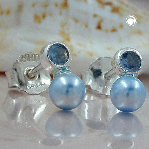 Boucles d'oreilles argent sterling zircon bleu clair design chic