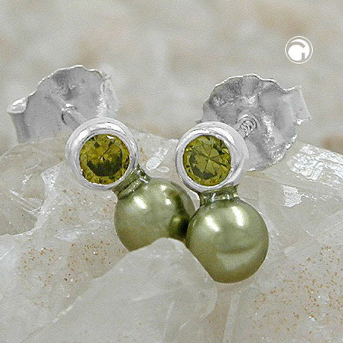 Paire de boucles d'oreilles argent sterling design chic zirconia olive