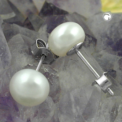 Paire de boucles d'oreilles puce argent perle d'eau douce
