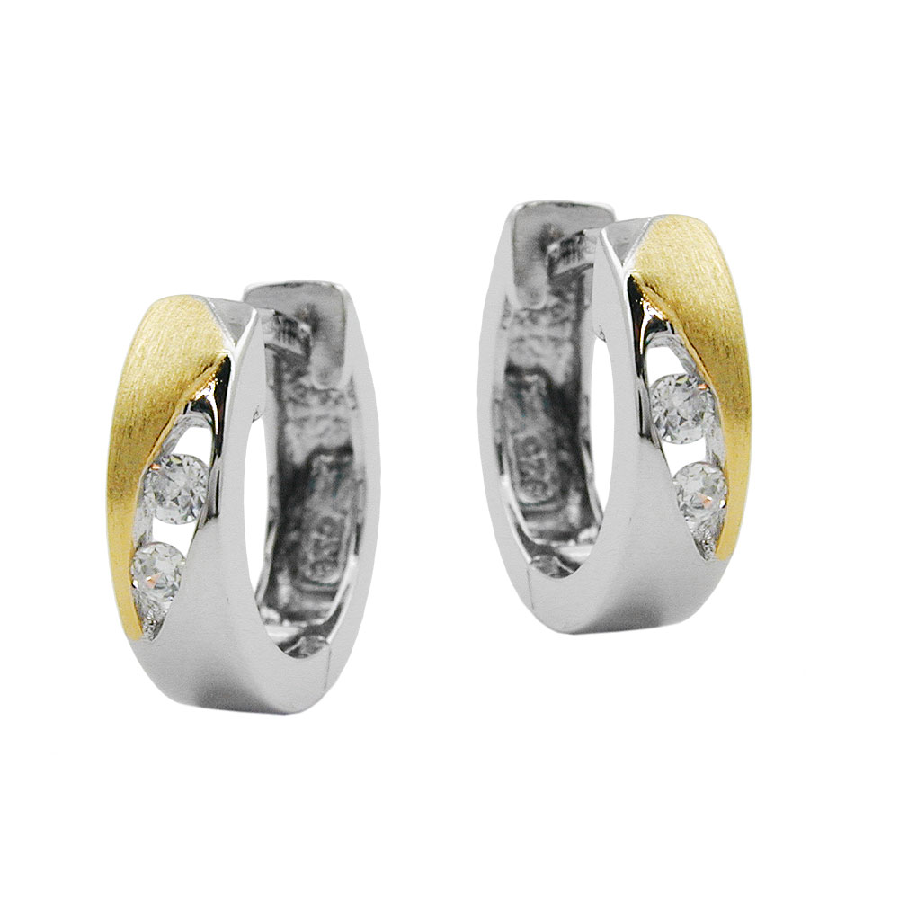 Boucles d'oreilles créoles argent 925 bicolores avec zirconium
