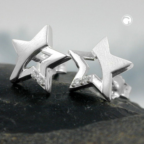Créoles argent étoile brillant et mat zirconia