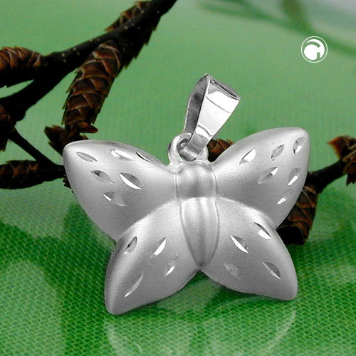 Pendentif papillon argent sterling mat taille diamant