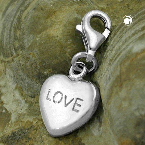 Pendentif argent sterling forme coeur gravé LOVE de côté
