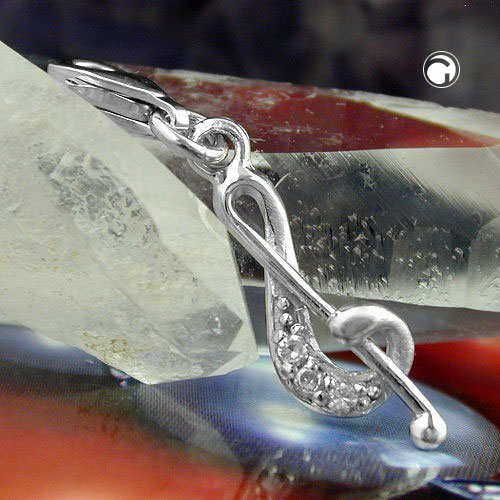 Clé de sol argent sterling ornée de pierres brillantes