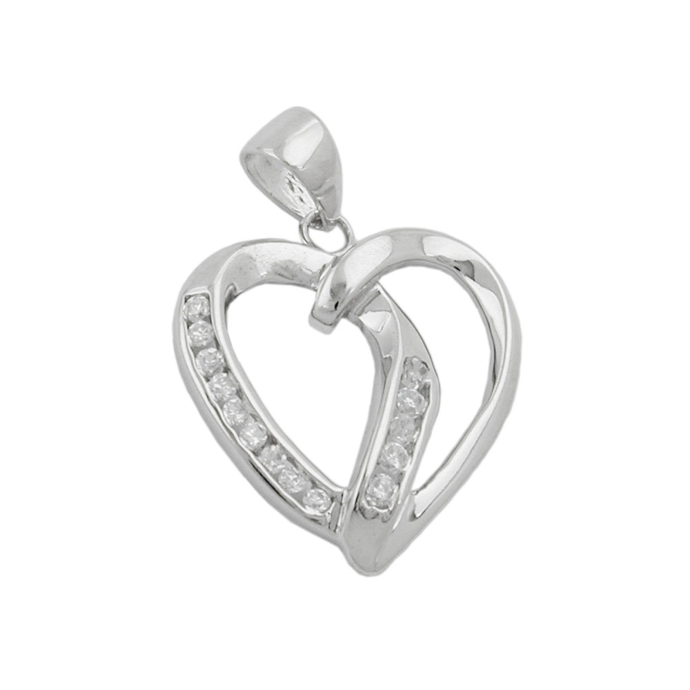 Pendentif argent 925 en forme de coeur serti de strass blancs