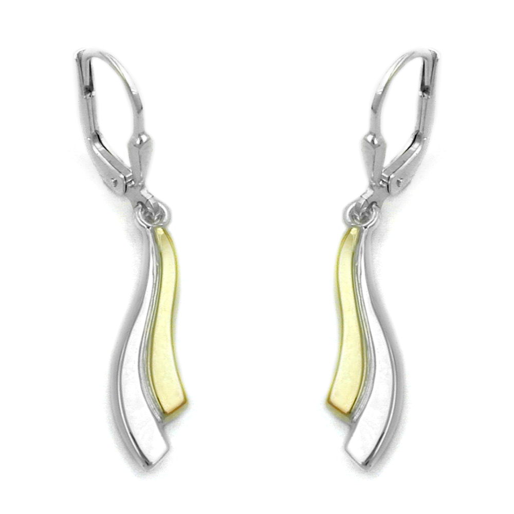 Boucles d'oreilles argent 925 bicolores forme vague