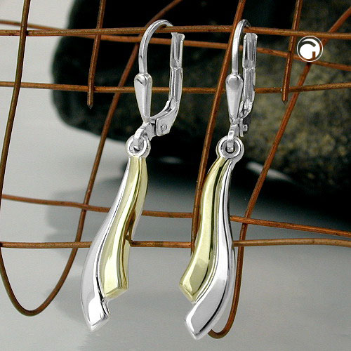 Paire de boucles d'oreilles argent sterling bicolores