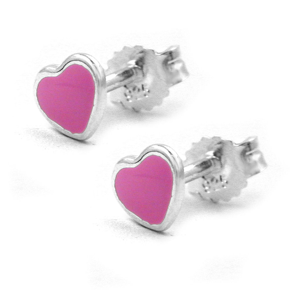 Boucles d'oreilles argent 925 coeur laqué rose