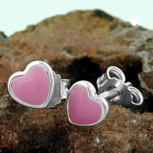 Paire de boucles d'oreilles studs argent coeur rose