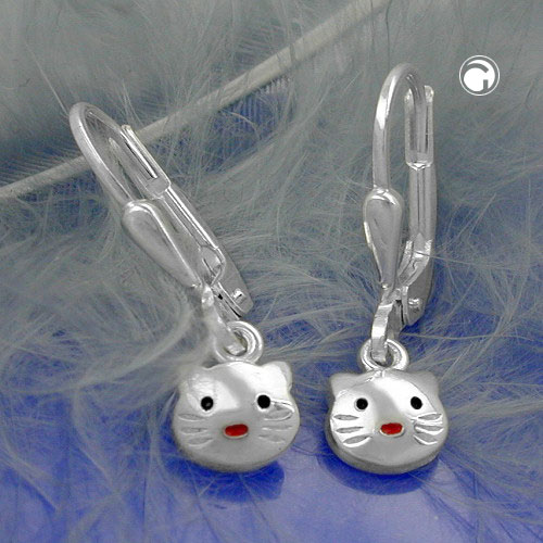 Paire de boucles d'oreilles argent sterling motif chaton brillant